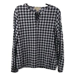 Michael Michael Kors Blouse Houndstooth Split Sleeve Tie Neck Women Size Medium